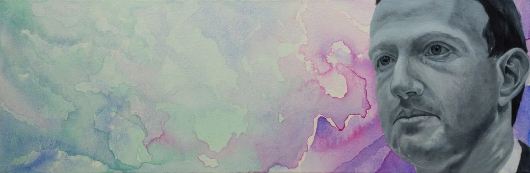 Painted portrait of a social media executive against a luminous abstract field