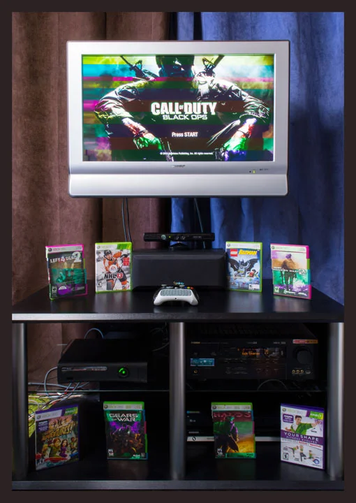 Digitally disrupted photograph of a video-game display