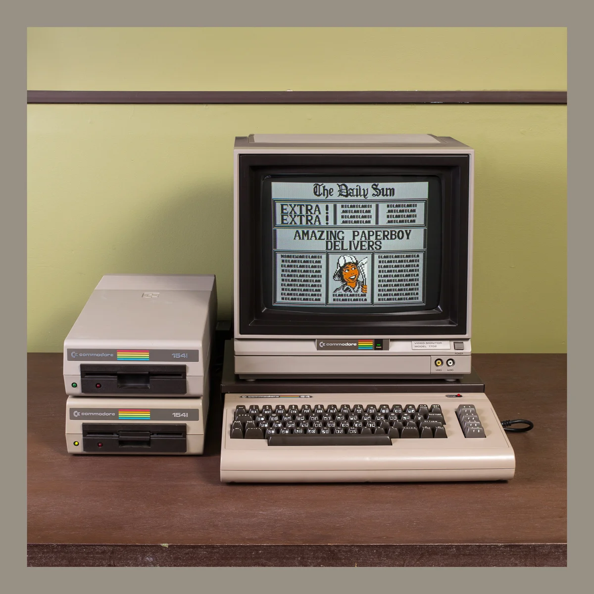 Commodore 64 computer with monitor and disk drives