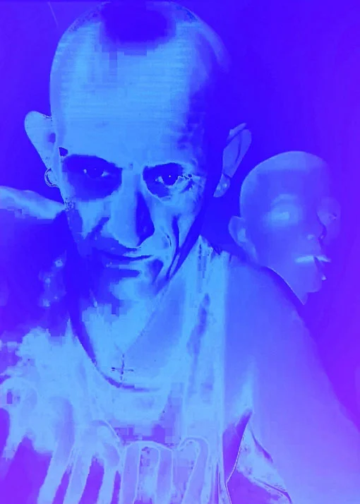 Portrait revealed in blue ultraviolet illumination